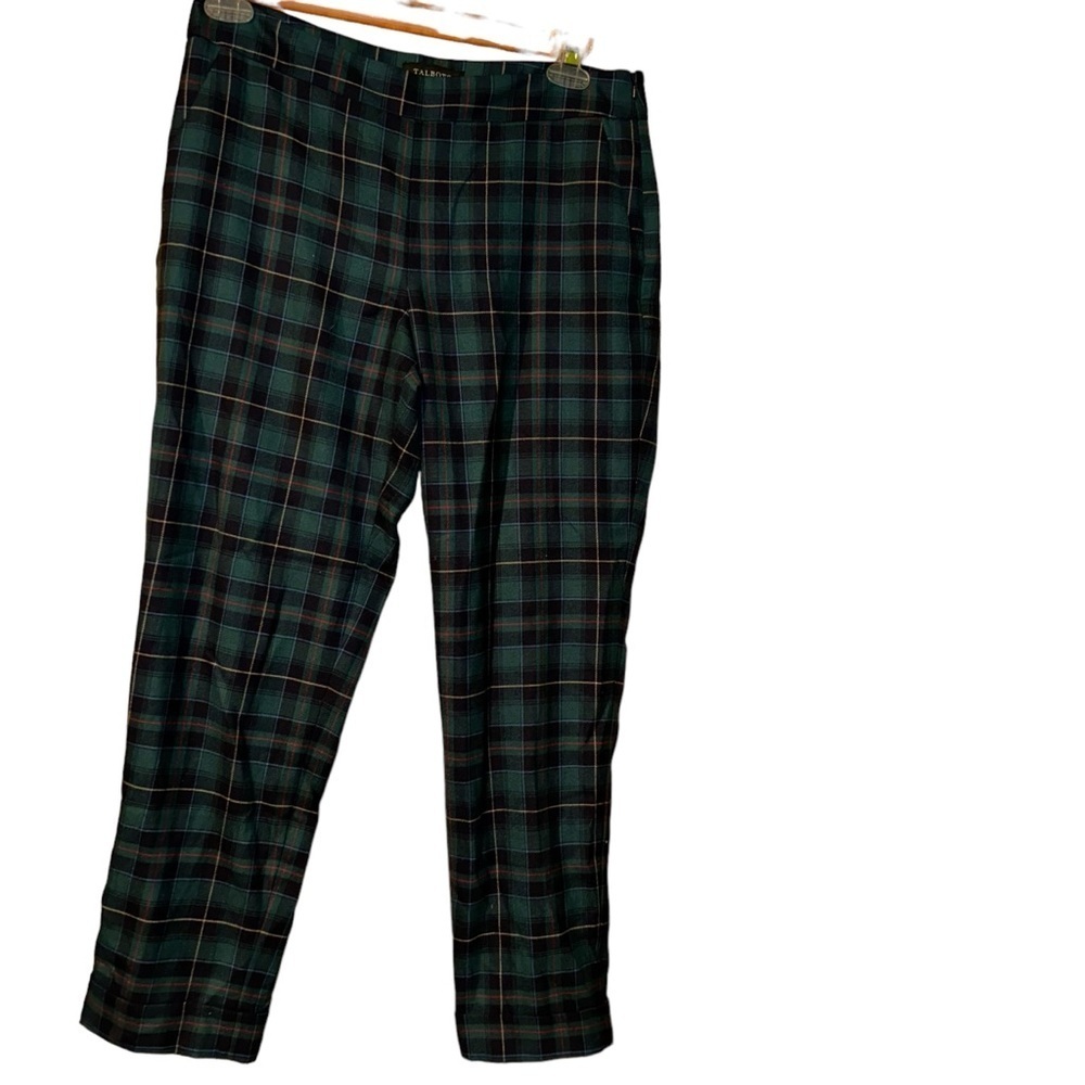 TALBOTS Women wool blend green plaid lined heritage pants size 12 petites 12P